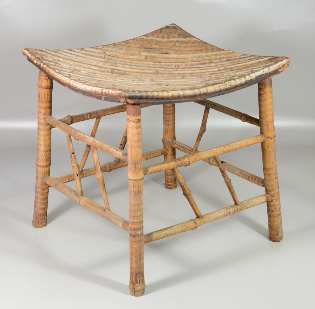 (2) Victorian bamboo stools, 16" square, 17" h (1 of 1)