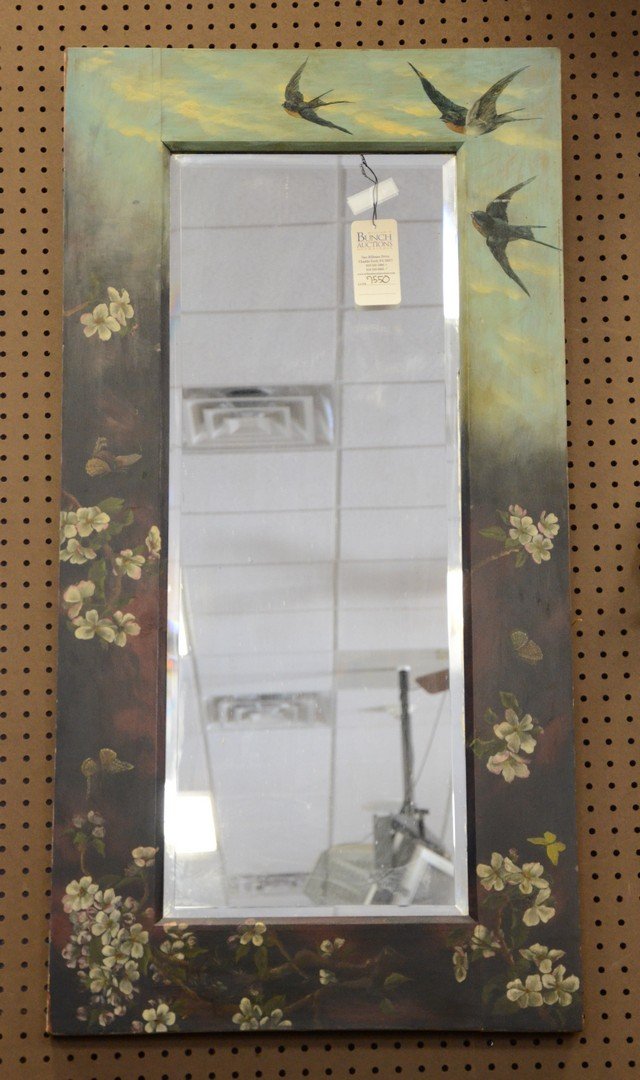 Rectangular wall mirror with HP floral frame, 45" x 23" (1 of 2)