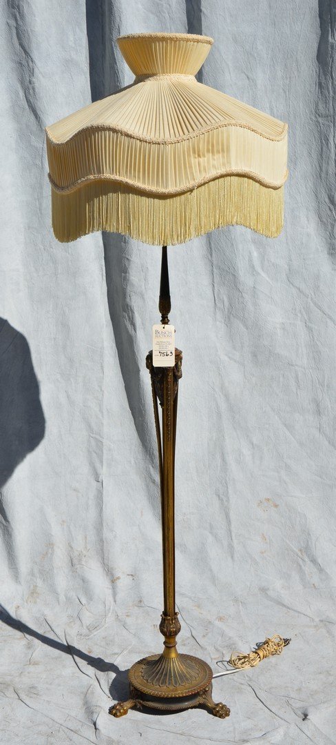 Ornate cast metal floor lamp with pagoda shade (1 of 3)