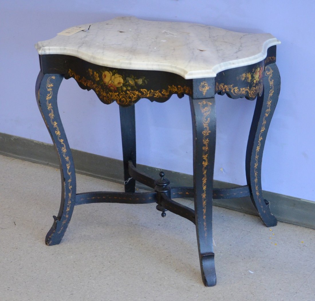 Victorian turtle shaped center table with stenciled & (1 of 1)
