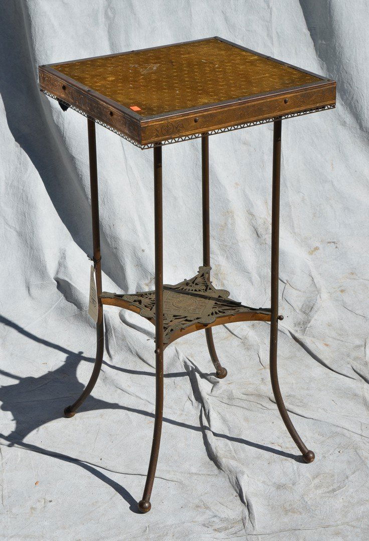 Eastlake brass Victorian lamp table, 15" sq, 30" h (1 of 1)