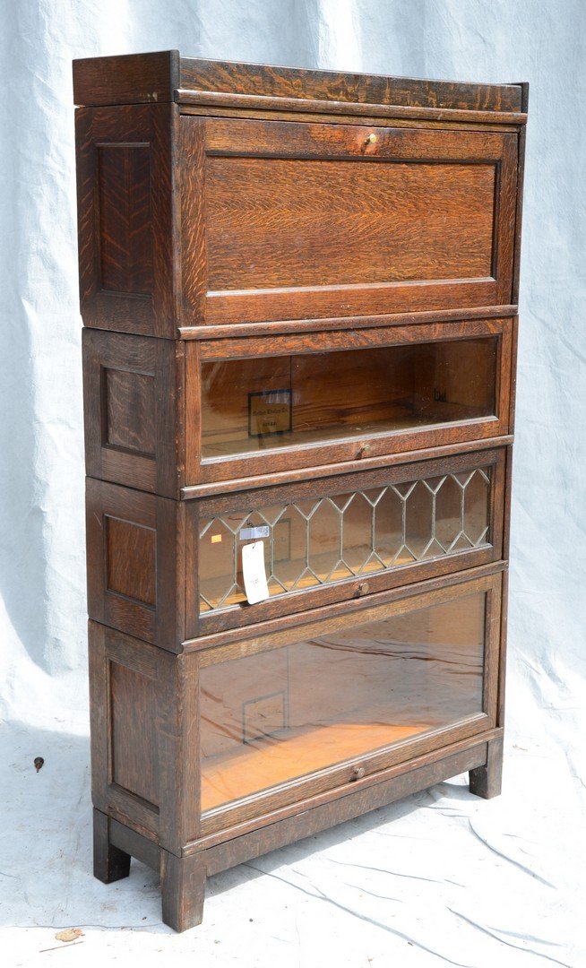 4 section oak stacking bookcase with paneled ends, one (1 of 1)