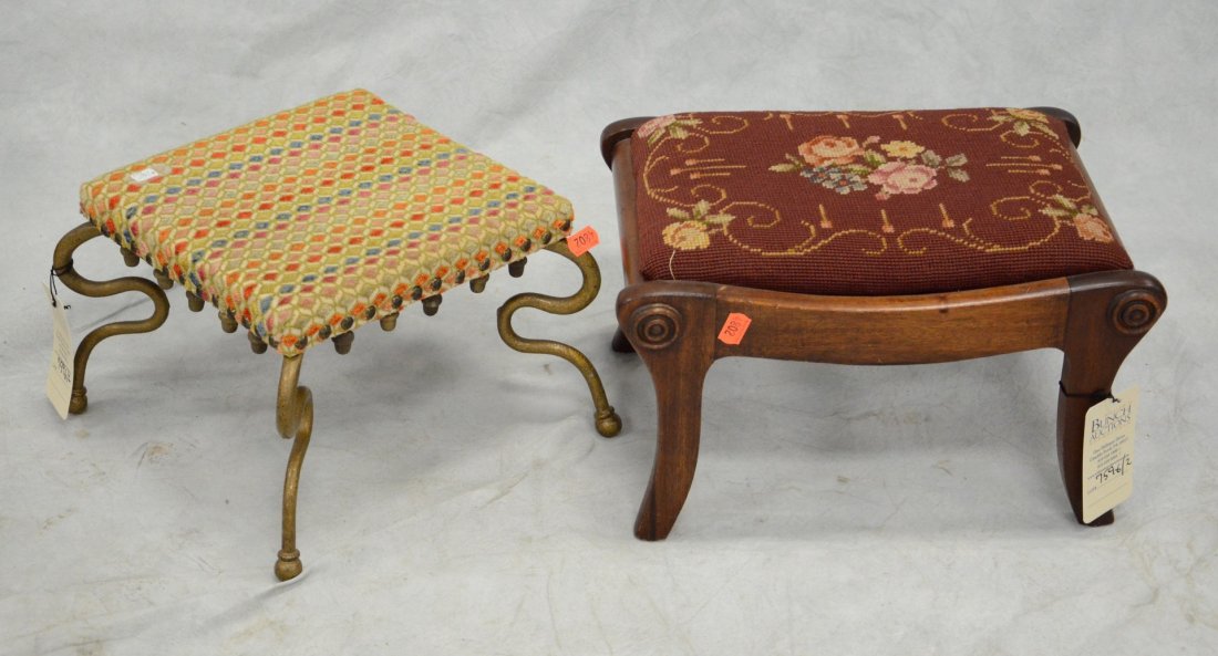 (2) foot stools, mahogany base w.NP cover, metasl base, (1 of 1)