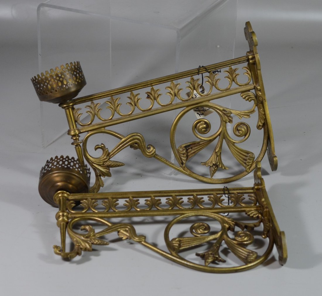 Pr brass Victorian wall sconce arms, no shades, 13 1/2" (1 of 1)