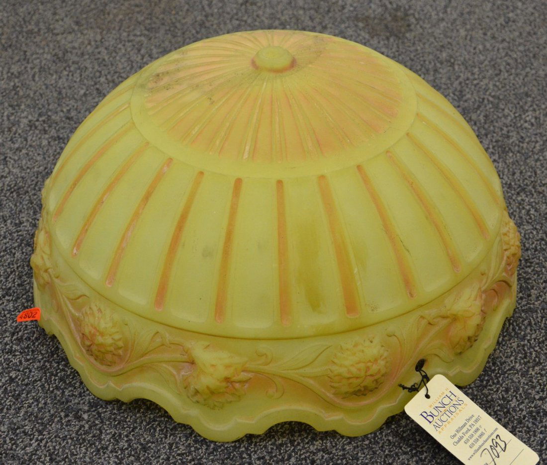 Vaseline colored pattern glass ceiling lamp hanging (1 of 1)
