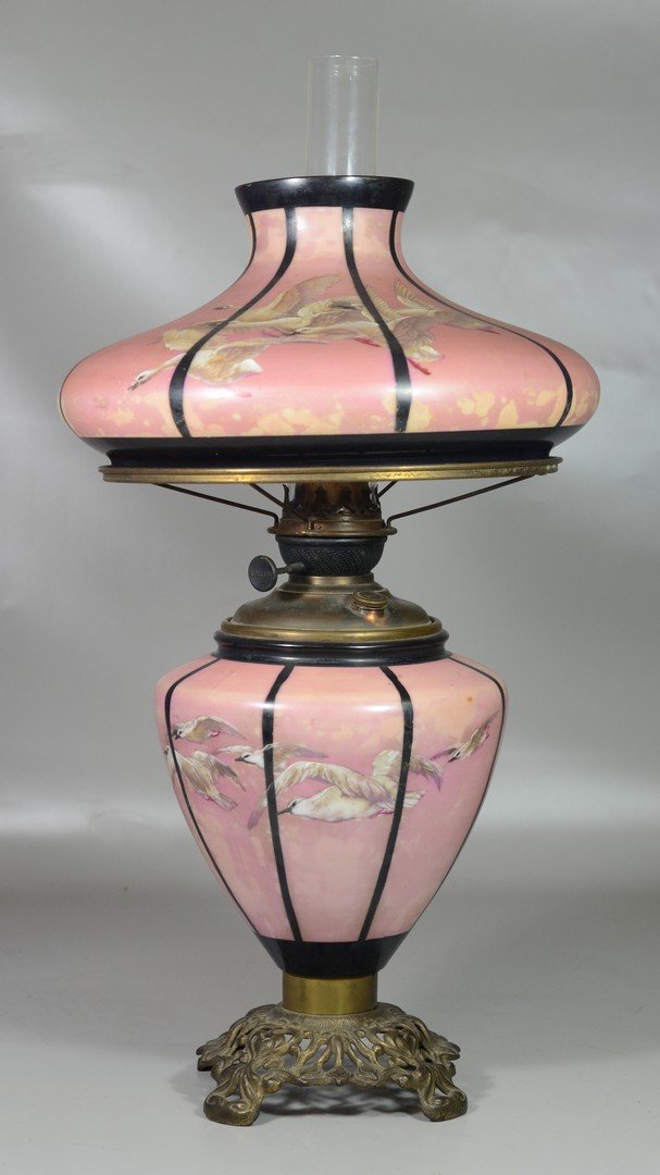 Victorian kerosene parlor lamp with umbrella shade and (1 of 2)