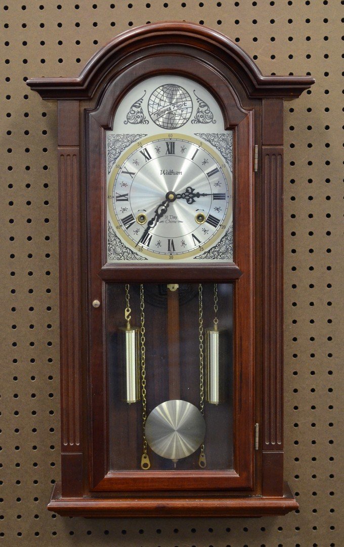 Waltham 31 day time and strike wall clock, cherry