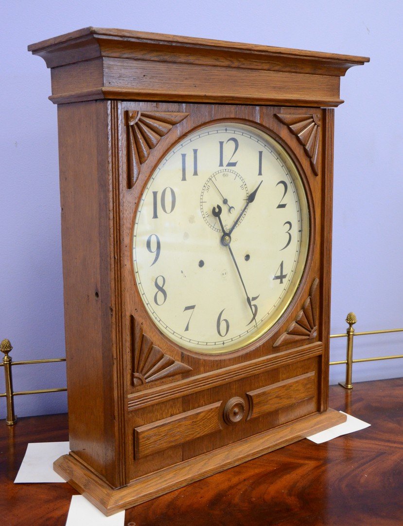 Oak Seth Thomas 14" lobby clock, lacking top and bottom (1 of 2)