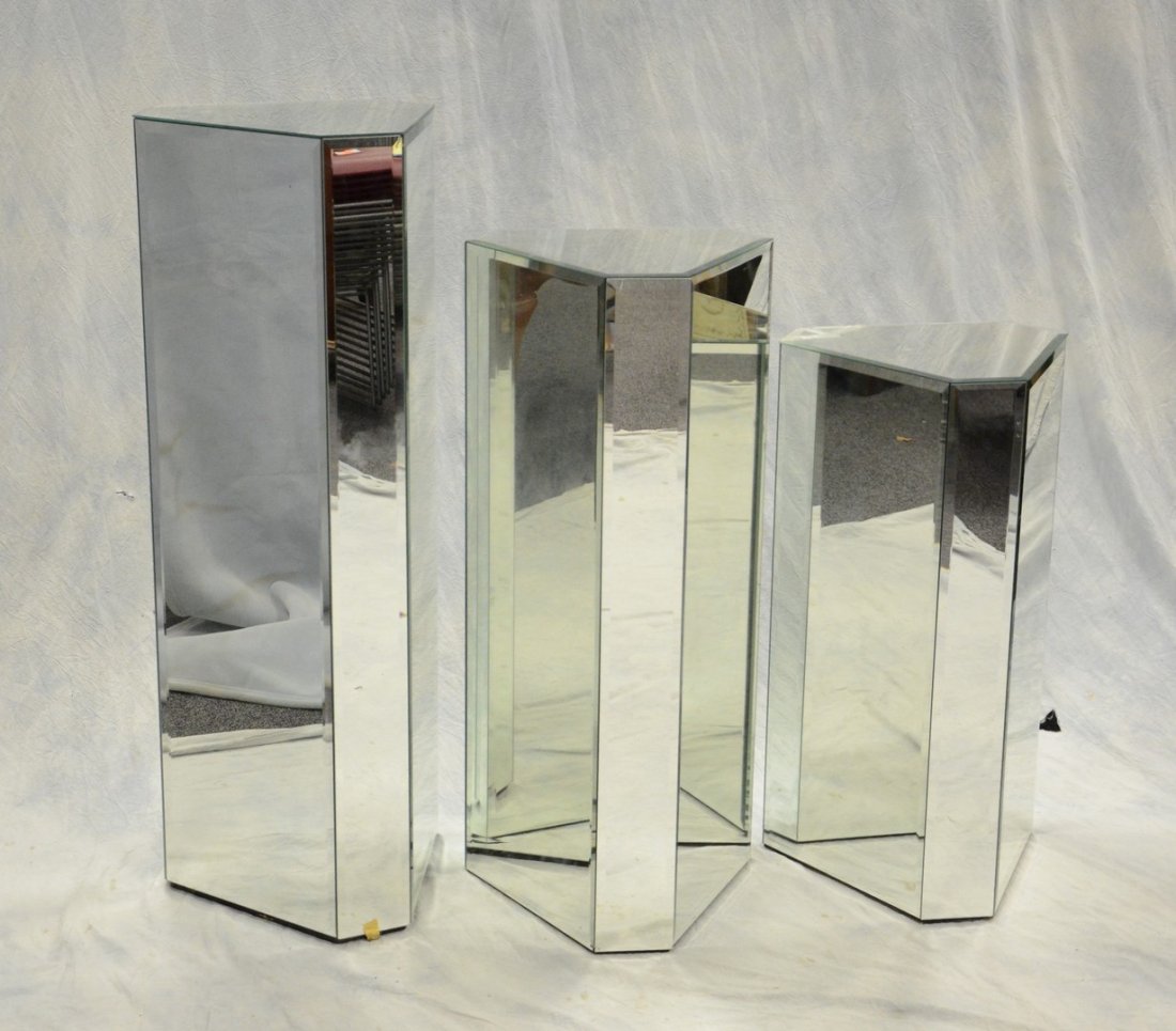 3 Mirrored pedestals, 41-1/2" h, 35-1/4" h, and 29-1/2" (1 of 2)