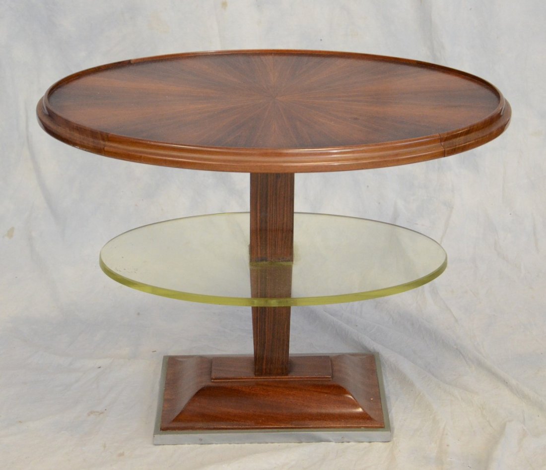Art Deco oval side table with lower glass shelf and (1 of 2)