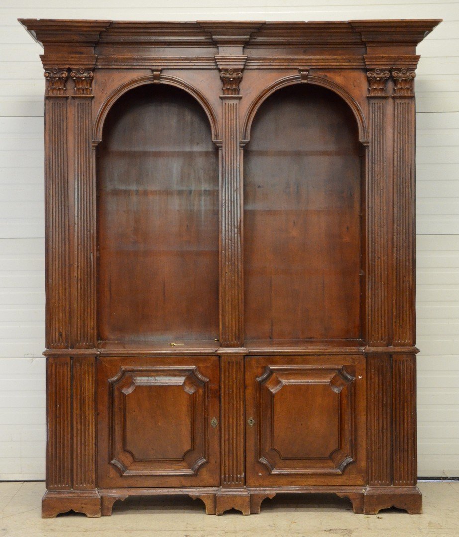 Carved walnut Continental open display cabinet, top (1 of 1)