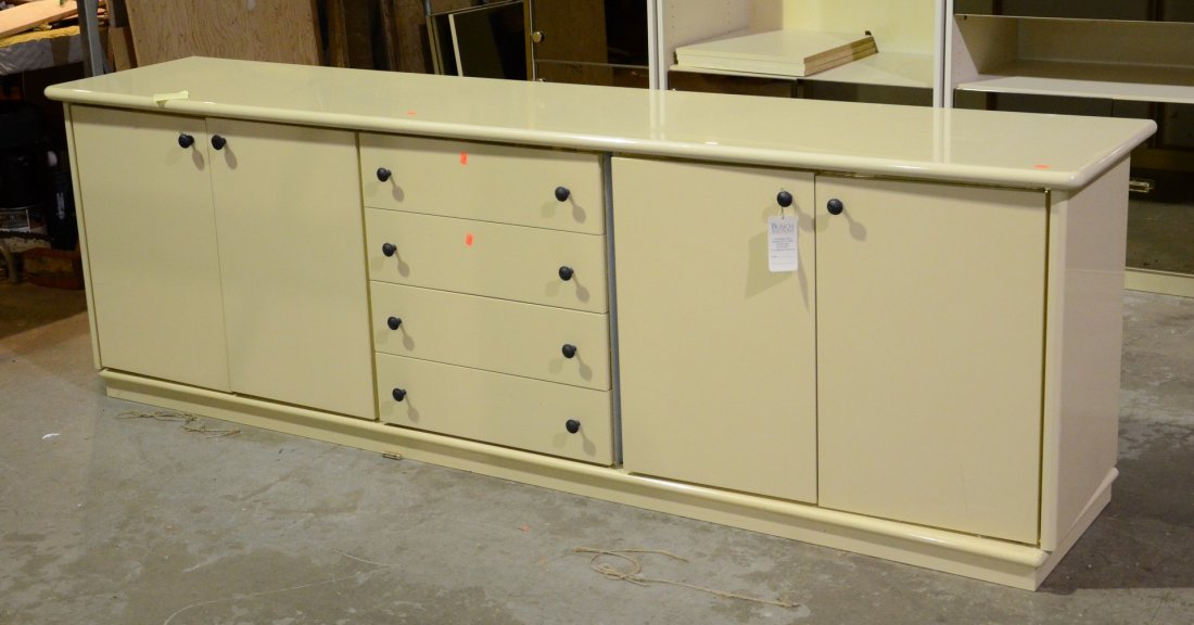 Cream colored laminate mid-century design credenza, (1 of 1)