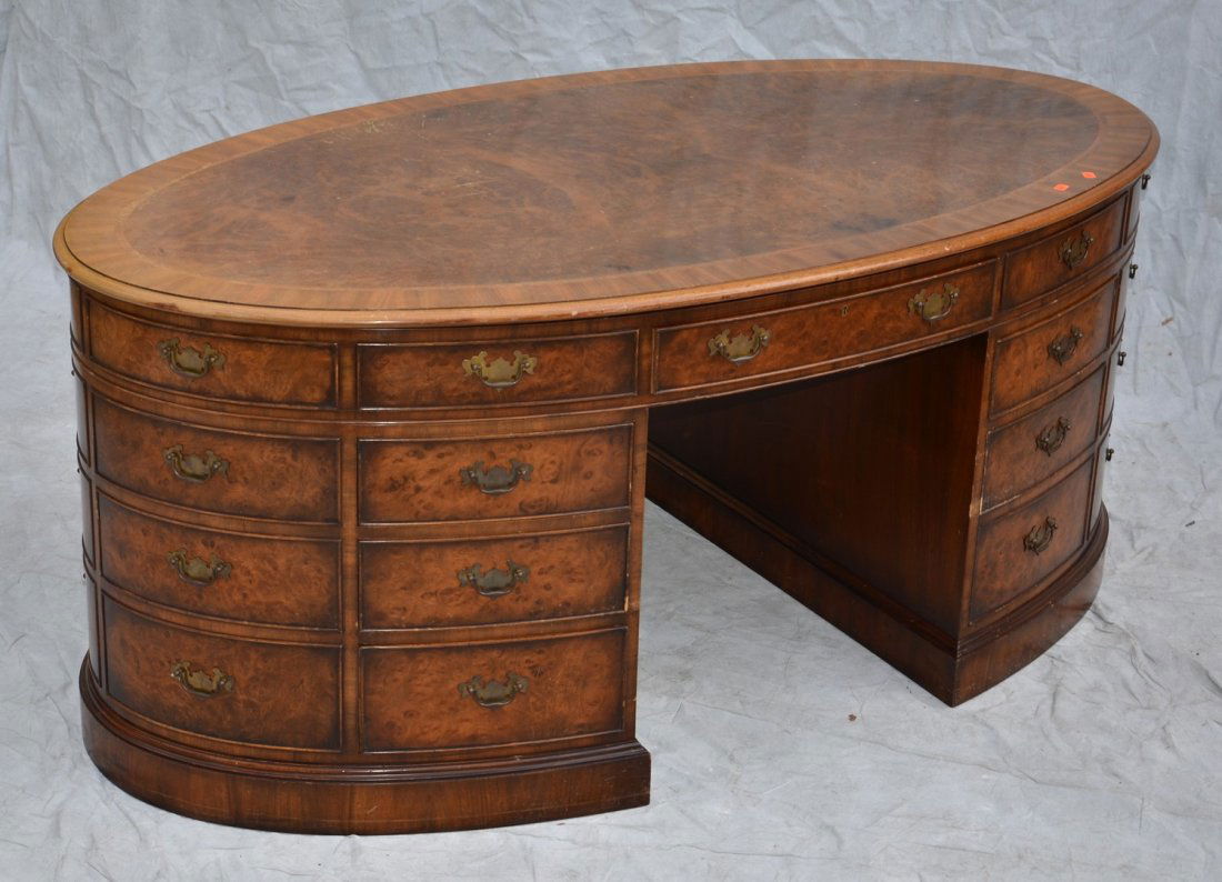 Burled Walnut Oval 3 piece desk, 30-1/2" h, 72" wide, (1 of 6)