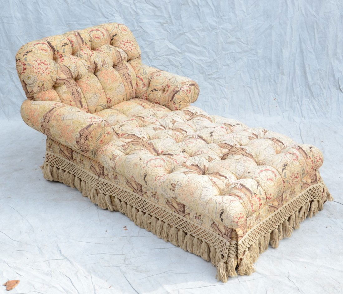 Tufted floral and bird upholstered chaise lounge, 45" (1 of 1)