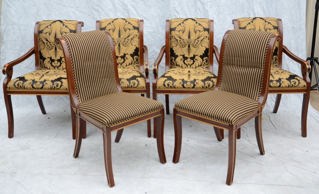 Set of 6 dining room chairs, 4 arm with black and gold (1 of 1)