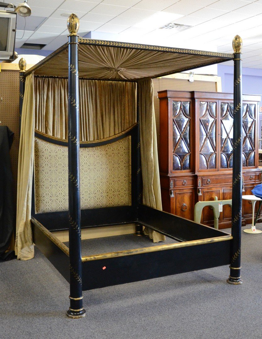 Ebonized and painted gilt queen size tester bed with up (1 of 2)