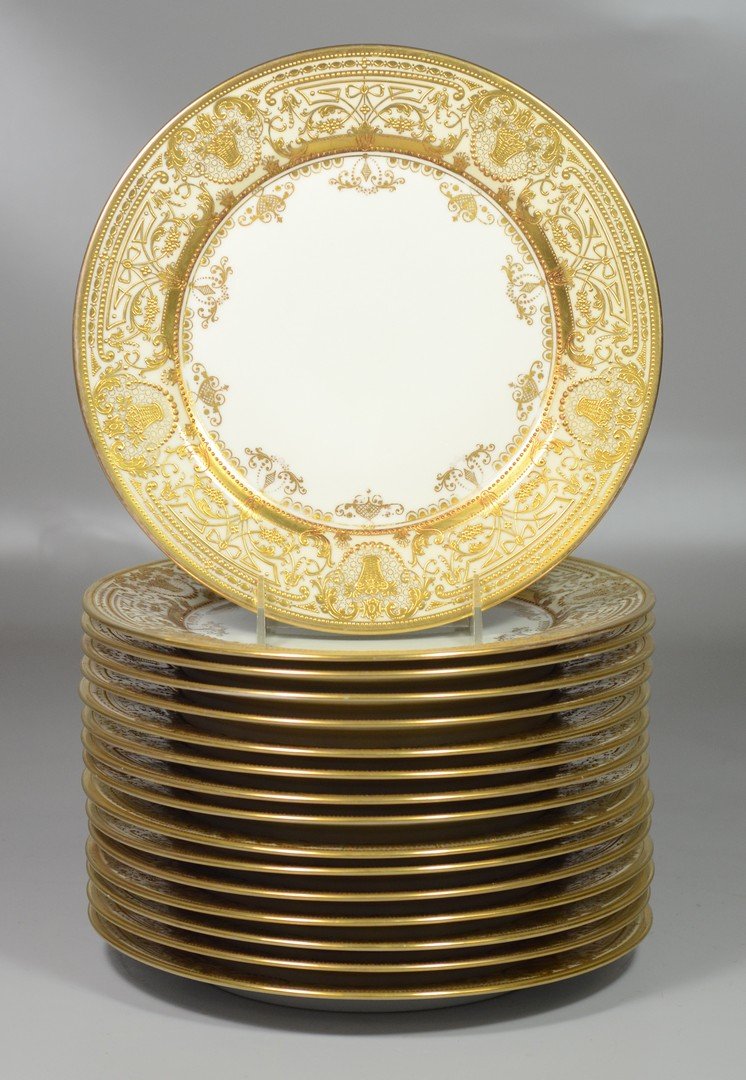 (16) Dresden gilt decorated service plates, marked Made (1 of 3)