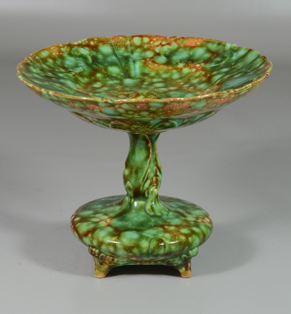 Majolica style footed compote, 6-1/2" h x 8-1/4" dia (1 of 2)