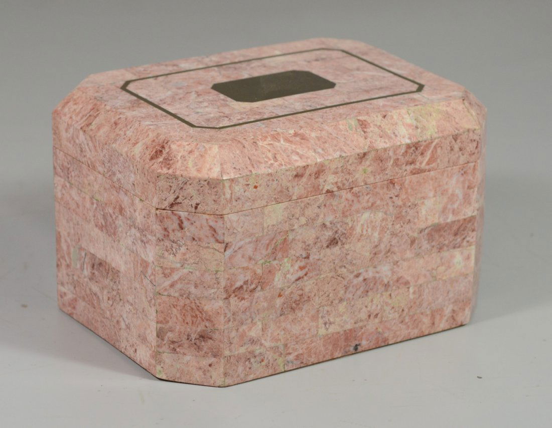 Signed Maitland-Smith stone jewelry box with removable (1 of 2)