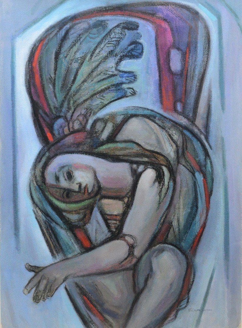 G Ralph Smith (American, PA, 1907-2007), pastel on: G Ralph Smith (American, PA, 1907-2007), pastel on paper, Winged Lady, signed lower right, 29 1/4" x 21 1/2" sight, 36 1/2" x 30 1/2" overall