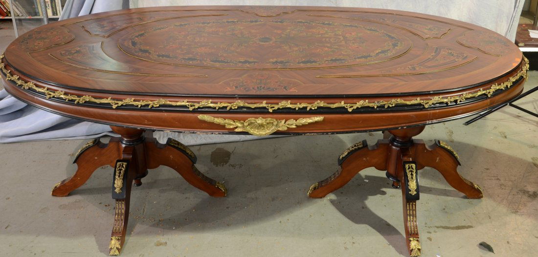 French style gilt metal mounted oval dining table with (1 of 3)