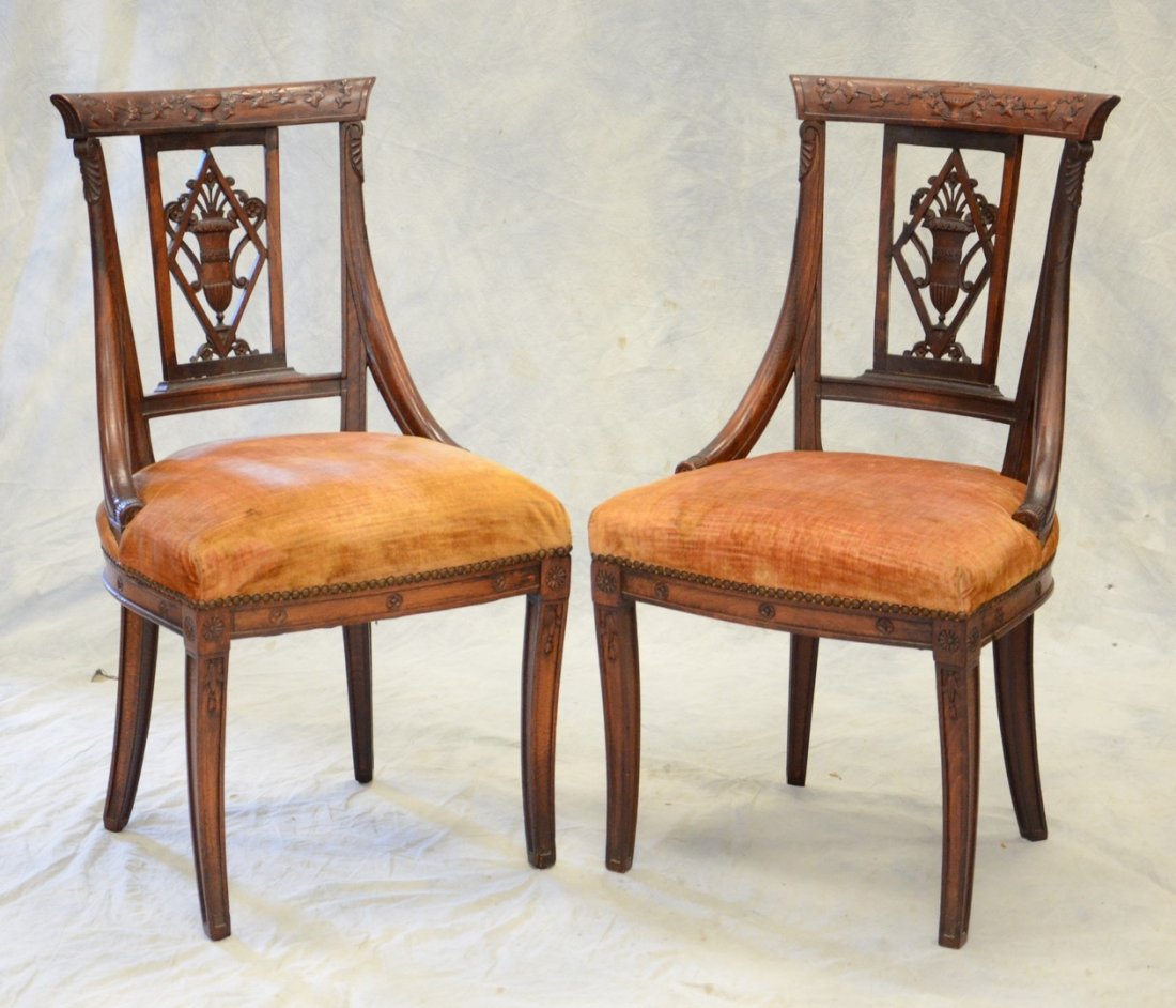 Pair of Continental Carved Side Chairs, velvet upholste (1 of 1)