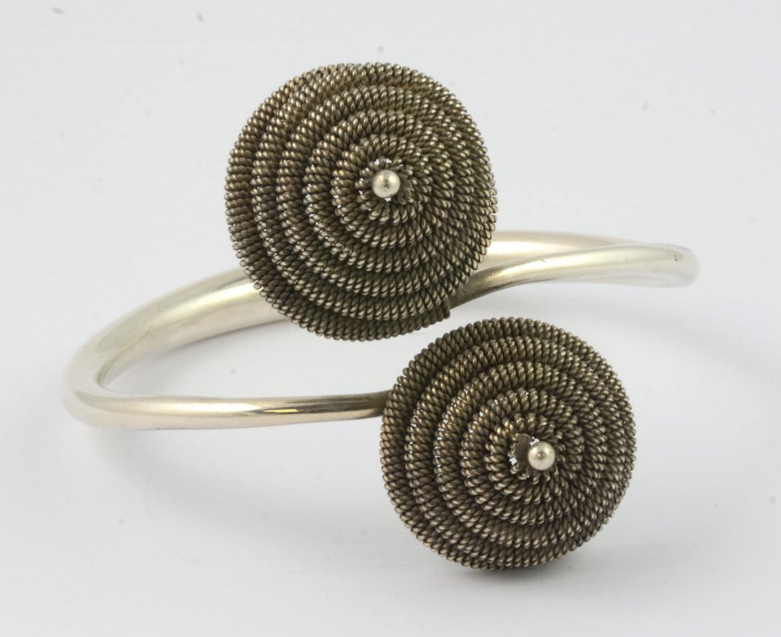 Handmade sterling silver cuff bracelet, marked DA, (1 of 5)