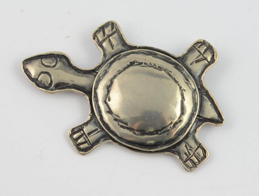 Handmade sterling silver turtle brooch/pendant, 2-5/8" (1 of 4)