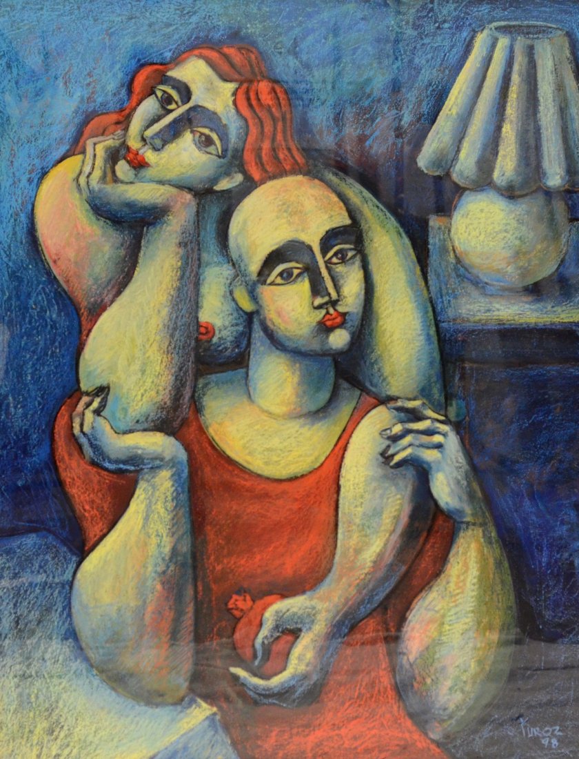 Yuroz (Armenian, b 1956), oil and pastel, "Supporting (1 of 3)