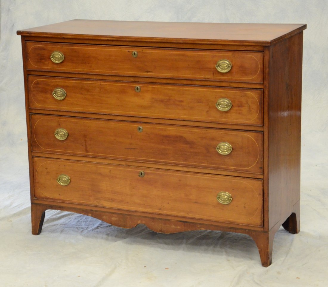 String inlaid cherry Hepplewhite 4 drawer chest (1 of 3)