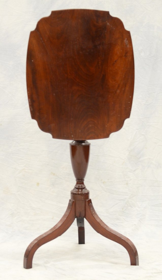 Mahogany Federal tilt top candlestand, scalloped top (1 of 3)
