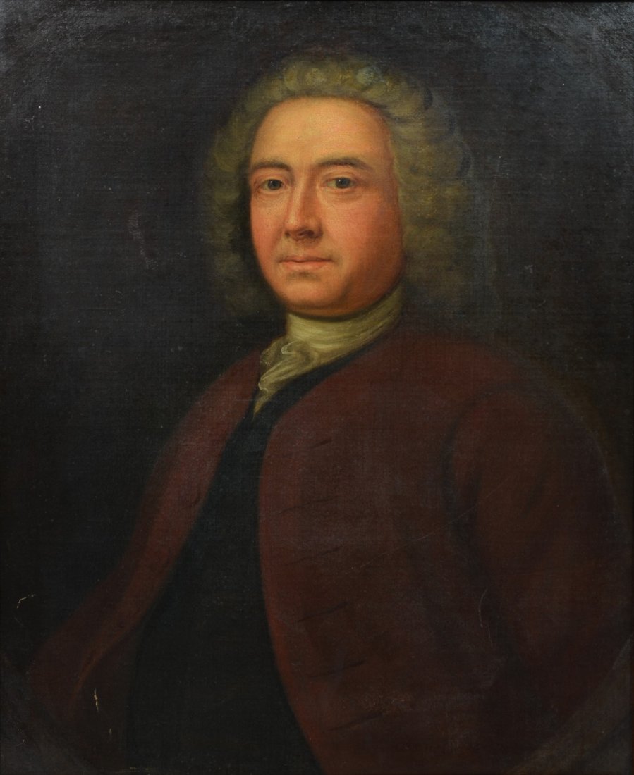 British School (18th Century), oil on canvas, Portrait: British School (18th Century), oil on canvas, Portrait of Man, 30" x 25" canvas, 35-3/4" x 30-3/4" overall, relined and restored, surface scratches and minor losses to lower left corner, possible old 