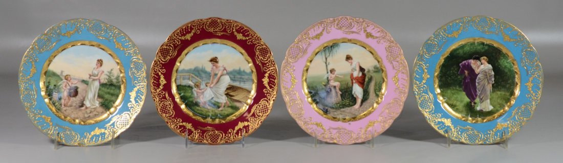 (4) Dresden hand painted scenic decorated plates - (1 of 5)