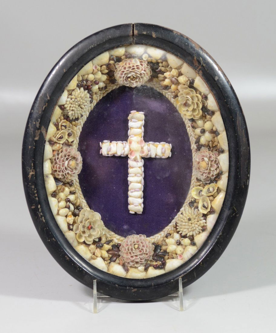 Oval sailor folk art seashell and berry memorial, a (1 of 3)