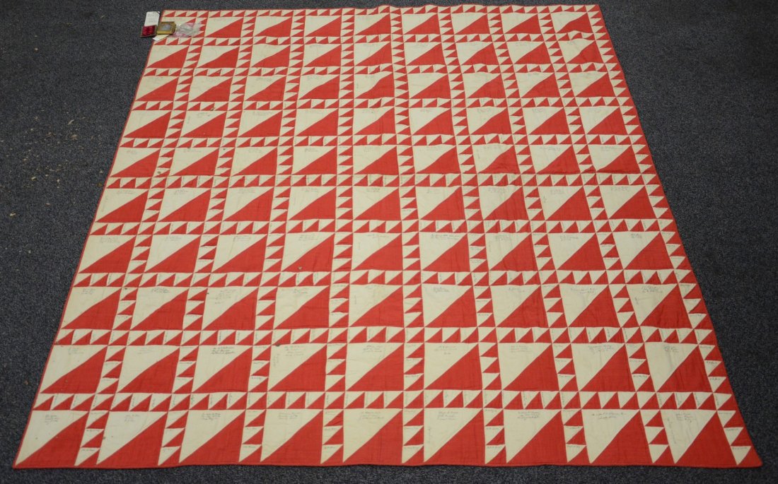Red and white diamond block signature quilt, given to (1 of 4)