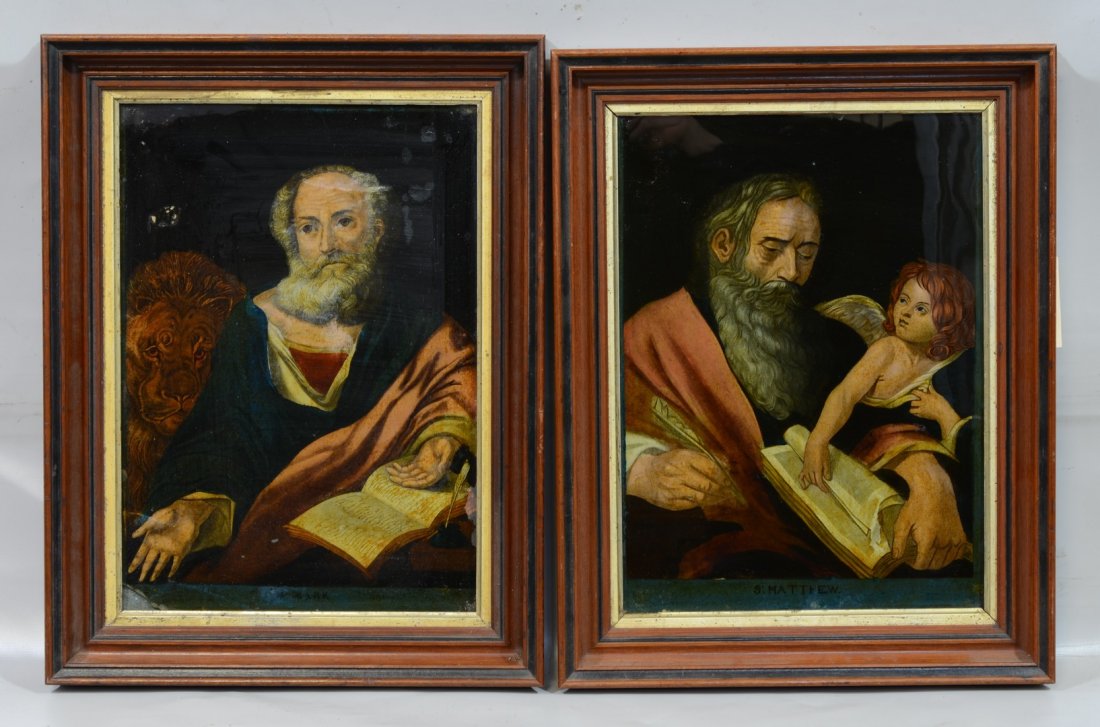 (2) 19th Century Reverse Paintings on Glass, St Mark (1 of 1)