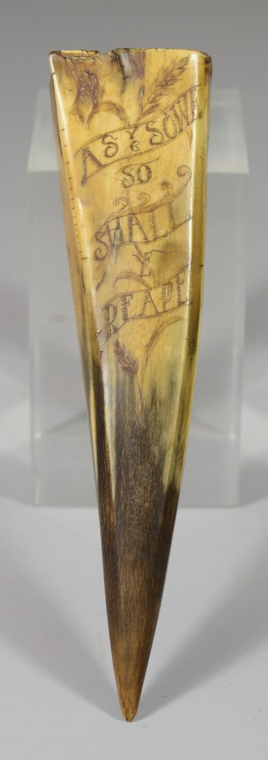 Carved & molded horn whetstone holder, inscribed on (1 of 4)