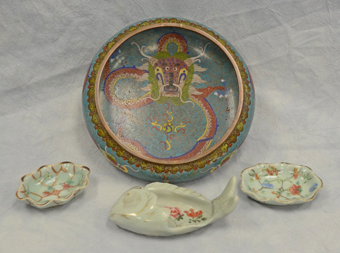 (4) Chinese pieces to include a cloisonné bowl with (1 of 6)