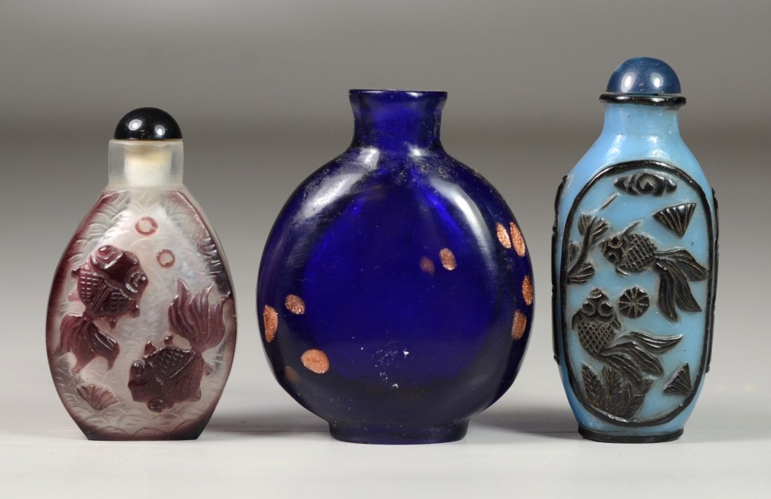 (3) Peking glass snuff bottles, two overlay both with (1 of 2)