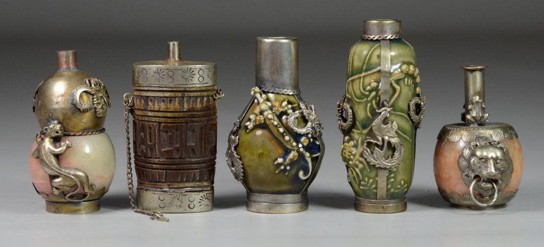 (5) Metal mounted hardstone Chinese snuff bottles, all (1 of 3)