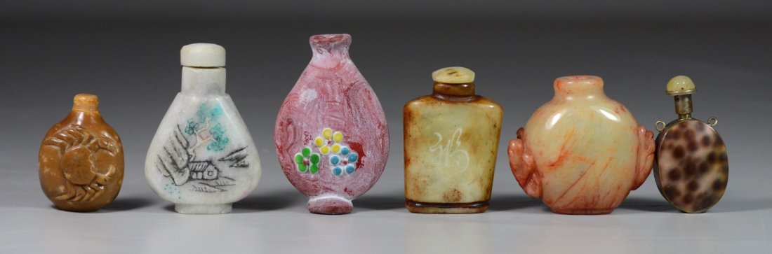 (5) Hardstone Chinese snuff bottles, carved & painted (1 of 2)