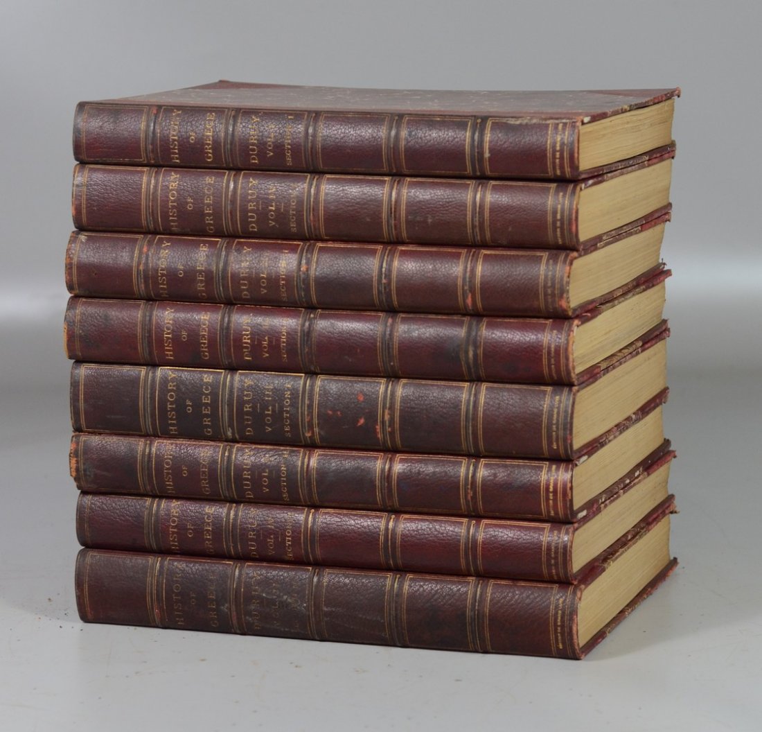 Duruy, Victory, History of Greece, Boston, 1890, 8: Duruy, Victory, History of Greece, Boston, 1890, 8 volumes, 4t0, one of 250 copies on Japanese vellum, 3/4 red morocco gilt, some boards detached, books