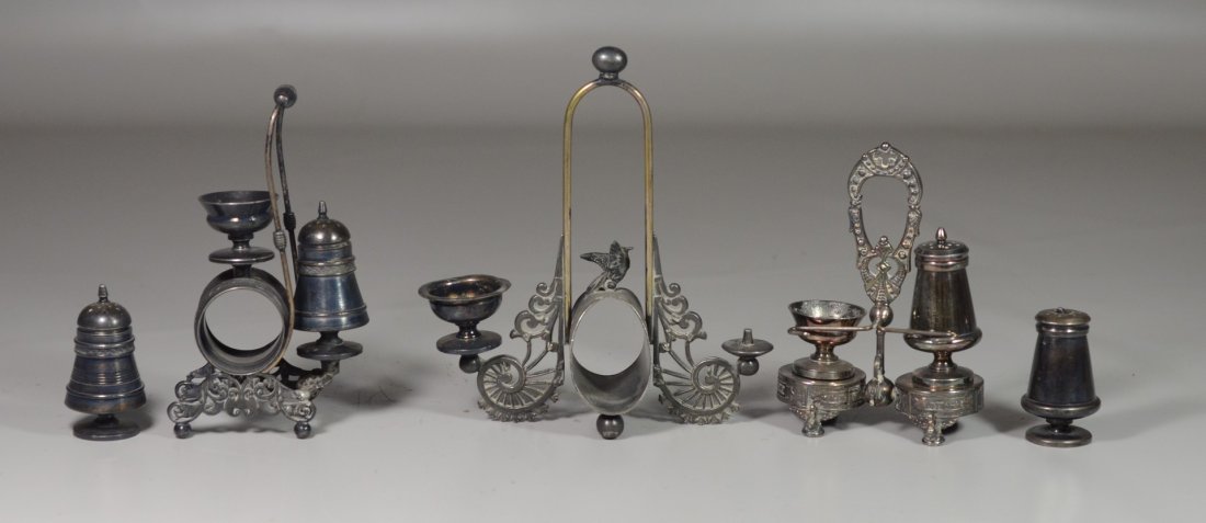 (3) Plated silver napkin ring & condiment stands, with (1 of 1)