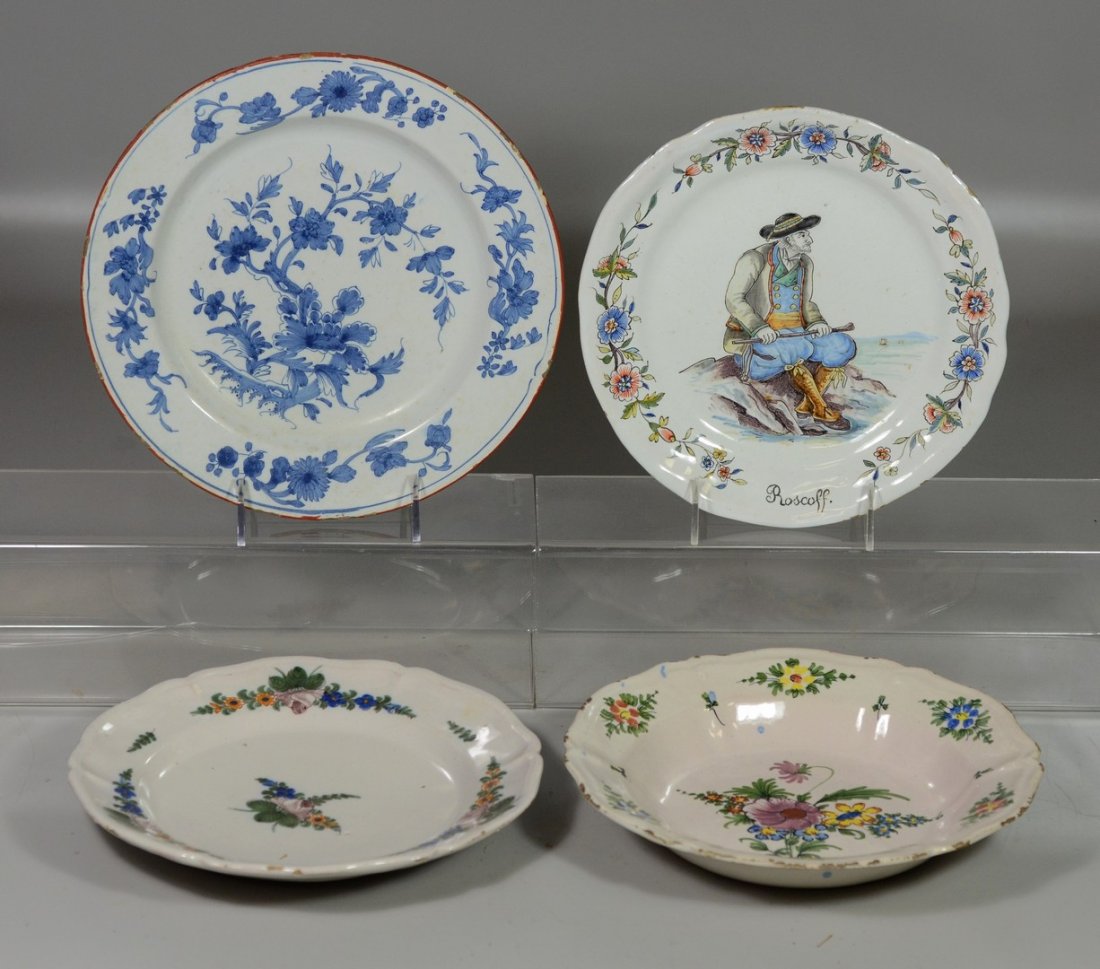 (4) Tin glazed Delft bowls & plates, floral & scenic (1 of 7)