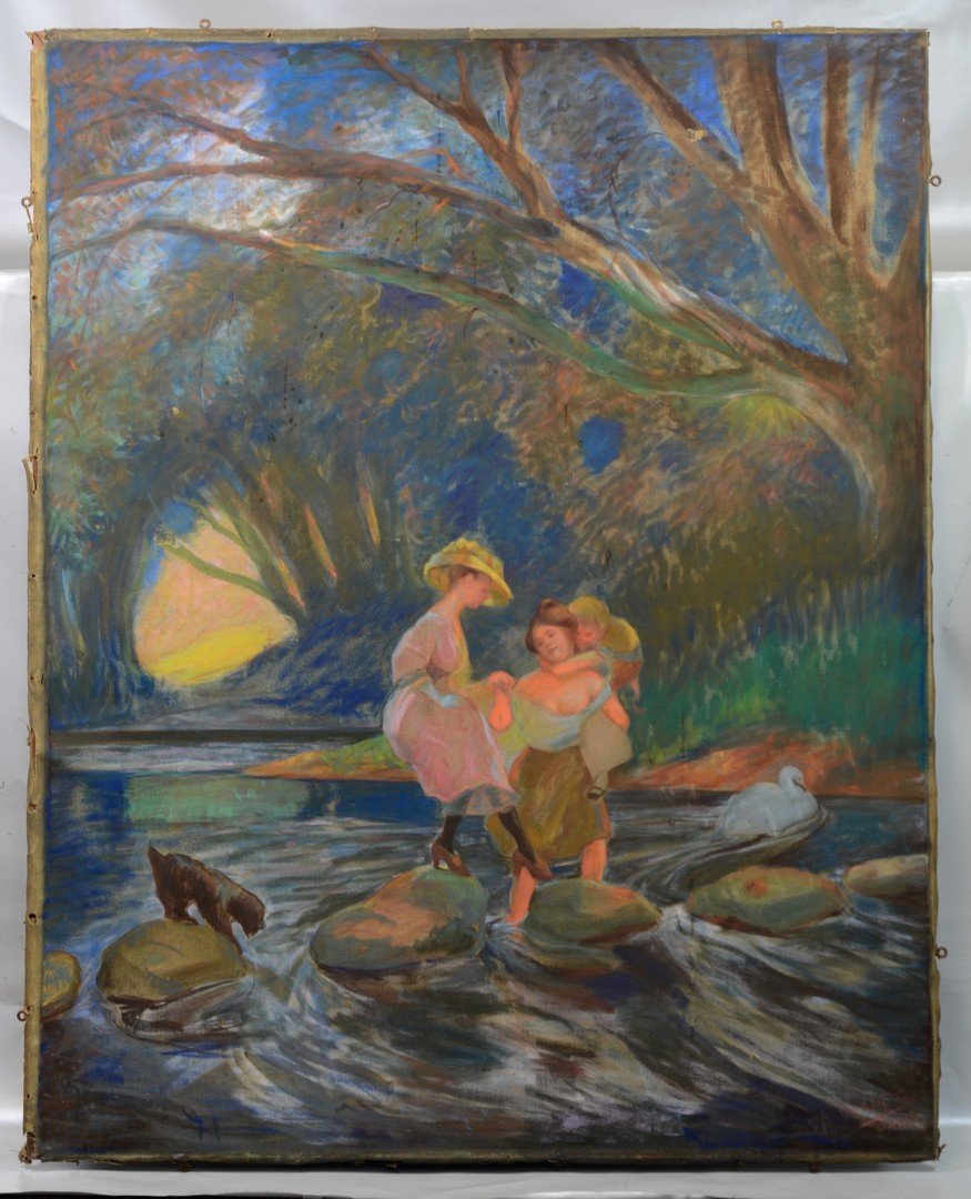 F Vernet (French, 19th Century), pastel on canvas, (1 of 3)