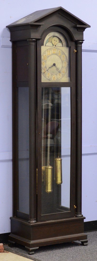 Mahogany wire chiming 3 weight tall clock, German (1 of 3)