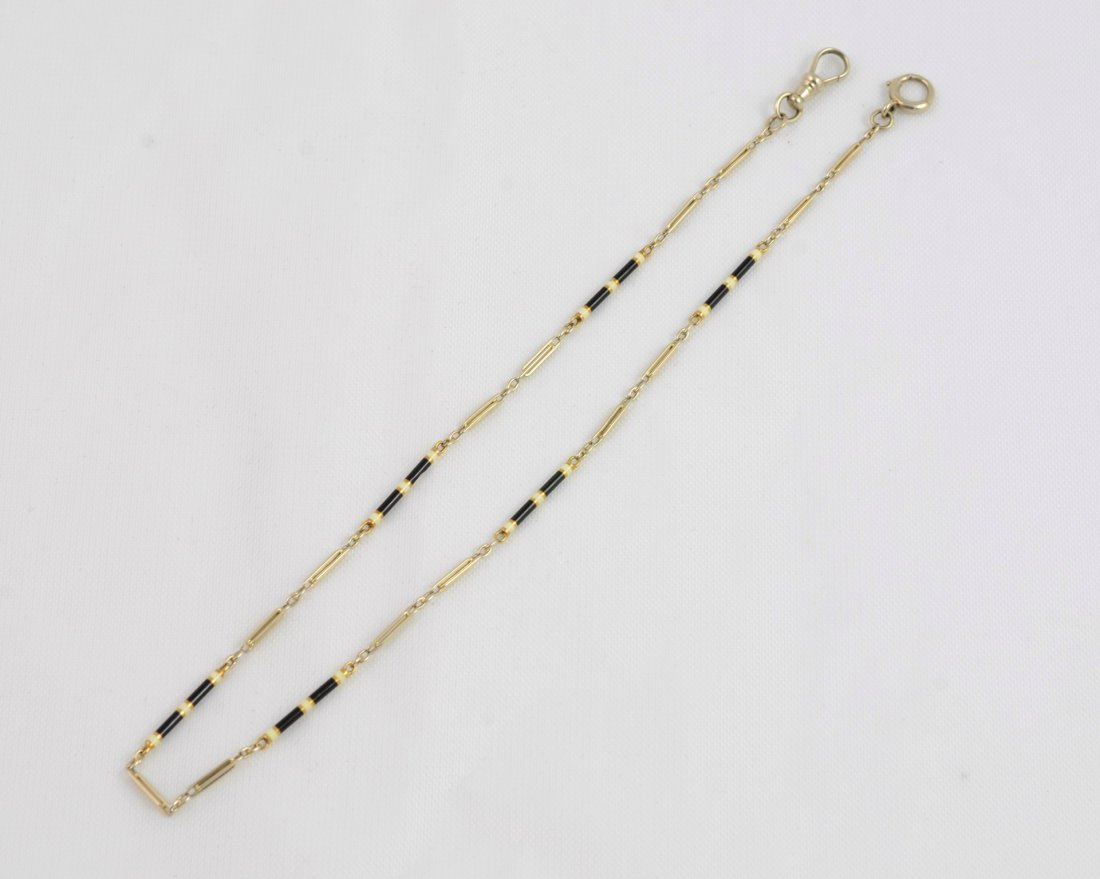 14K White Gold and Enamel Pocket Watch Chain, 15" long, (1 of 2)