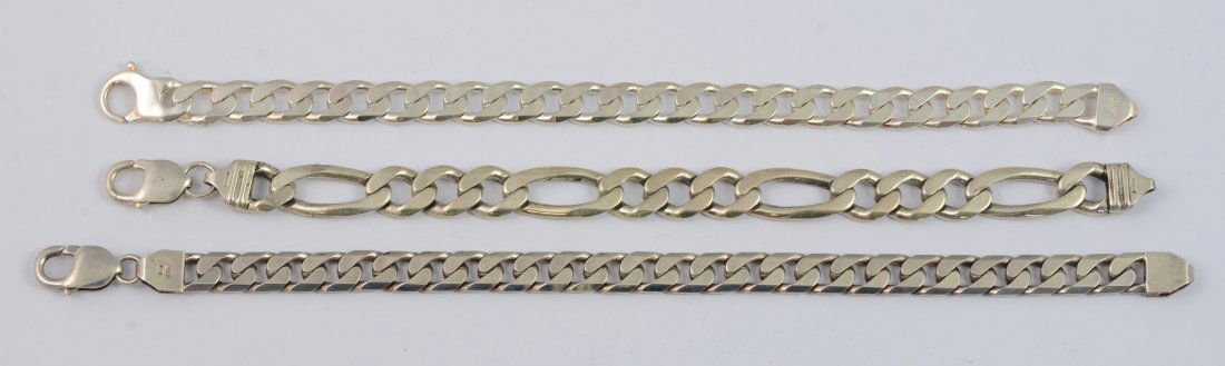 Three Gentlemen's Sterling Silver Curb-Link Bracelets: (3) Gentlemen's Sterling Silver Curb-Link Bracelets, all marked "Italy" and "925", longest 8-3/4", total weight 3.06 TO