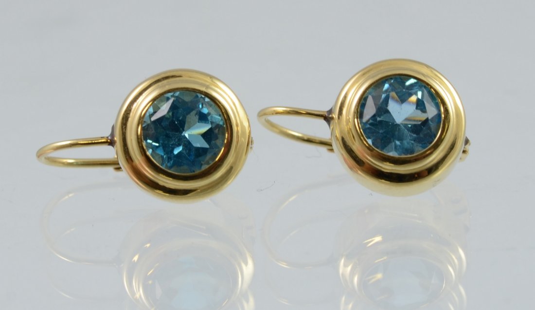14K Yellow Gold and Blue Zircon Earrings, 1.9 dwt (1 of 2)