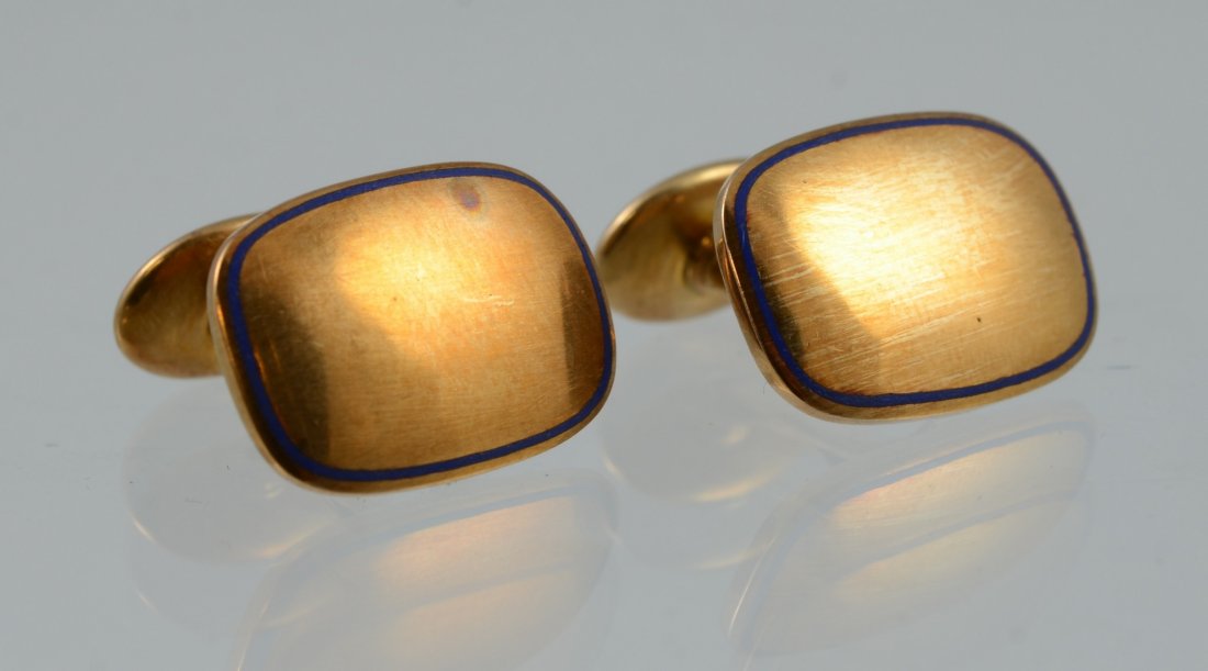 Antique 10K Yellow Gold and Enamel Cufflinks, 5.5 dwt (1 of 2)